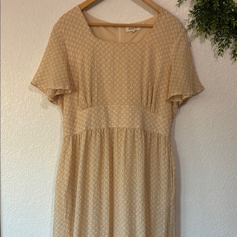 Roolee Yellow Flutter Short Sleeve Maxi Dress